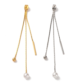 Brass with ABS Plastic Imitation Pearl Charm Ear Nuts, Round & Cuboid Chain Tassel Ear Nuts