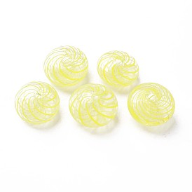 Transparent Handmade Blown Glass Globe Beads, Stripe Pattern, Flat Round