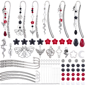 Наборы для самостоятельного изготовления закладок, включая закладки и подвески из сплавов, а также соединительные элементы со стразами и звенья., Стеклянные бусины, латунные булавки и цепочки, 304 кольца прыжок из нержавеющей стали, Акриловые бусины