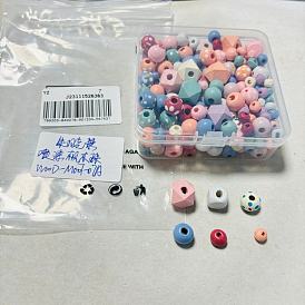 256Pcs 6 Styles Spray Painted Natural Maple Wood Beads, Round & Rondelle & Hexagon & Square, Mixed Shpaes
