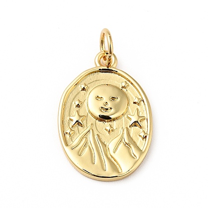 Acumular colgantes de chapado de latón, con anillo de salto, sin cadmio y níque y plomo, óvalo con estrella y cara sonriente