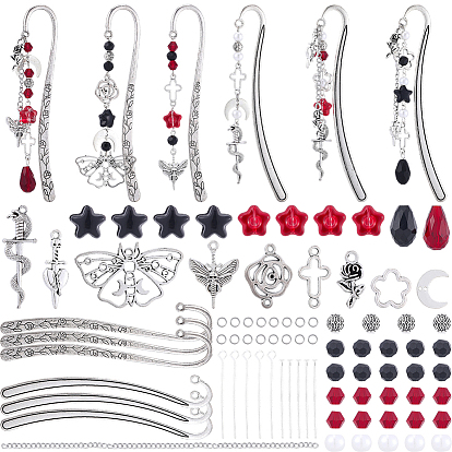 Наборы для самостоятельного изготовления закладок, включая закладки и подвески из сплавов, а также соединительные элементы со стразами и звенья., Стеклянные бусины, латунные булавки и цепочки, 304 кольца прыжок из нержавеющей стали, Акриловые бусины