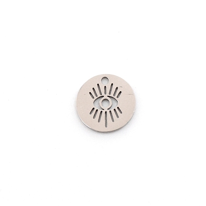 201 pendentif en acier inoxydable, plat rond avec de mauvais yeux