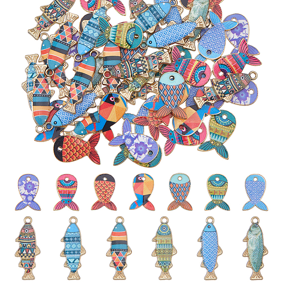 46 шт 8 стили подвески из сплава эмали, очарование рыбы, золотые