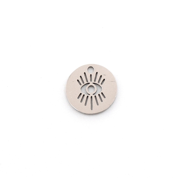 201 Stainless Steel Pendant, Flat Round with Evil Eyes