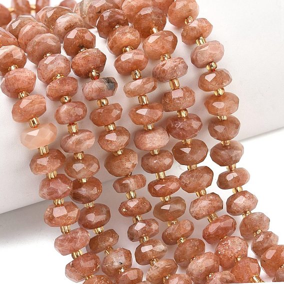 Натуральный Sunstone бисер пряди, рондель, граненые, с бисером