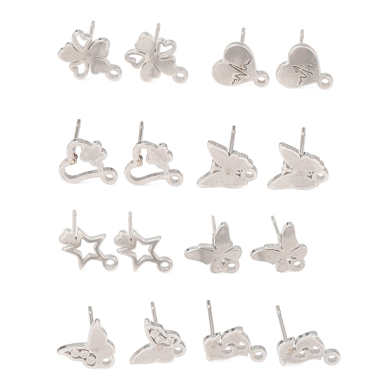 304 Stainless Steel Stud Earring Findings, with Loop, Stainless Steel Color