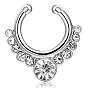 Personality Brass Cubic Zirconia Clip-on Nose Septum Rings, Nose Piercing Jewelry, Circular/Horseshoe Barbell