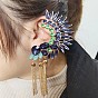 Fashionable Exaggerated Earrings with Rhinestone Chain Tassel - Geometric Ear Clip.
