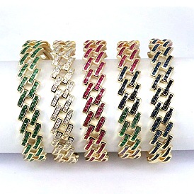 Bracelet chaîne cubaine plaqué or vintage avec zircones colorées - hip hop, rétro.