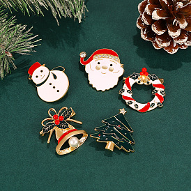 Broche de Navidad con dibujos animados de aceite, muñeco de nieve goteando, pin de solapa con campana, Papá Noel, árbol de Navidad