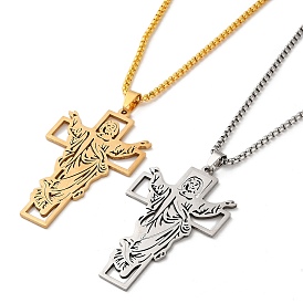 Cross Pendant Necklaces, 201 Stainless Steel Box Chaiin Necklaces