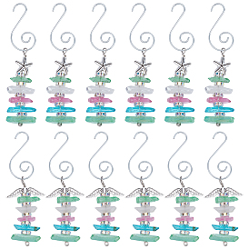 12 шт 2 стили сплав и натуральный кварцевый кристалл бусина подвеска украшение для рождественской елки, подвесное украшение на елку в виде крыла ангела и морской звезды