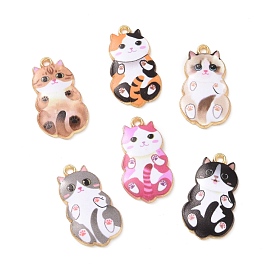 Alloy Enamel Pendants, Light Gold, Cat