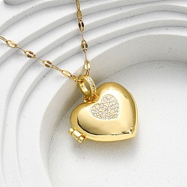 304 ожерелье из нержавеющей стали, латунный микропаве прозрачный кубический цирконий сердечко кулон колье