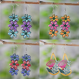 Серьги с подвесками из дерева в богемном стиле, нержавеющей стали, украшения для женщин, платина