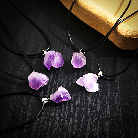 Natural Amethyst Crystal Cluster Pendant Lavender Quartz Collarbone Necklace Set of 5 for Women