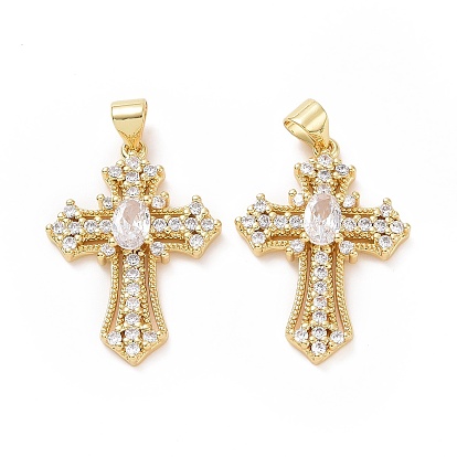 Brass Cubic Zirconia Pendants, Religion Cross Charm