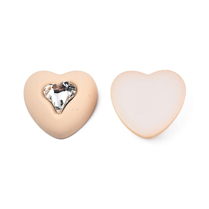 Opaque Acrylic Cabochons, with Crystal Rhinestone, Rubberized Style, Heart