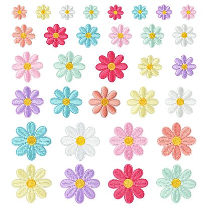 32 écussons thermocollants ou à coudre en polyester brodés informatisés à motif de marguerite, appliqués en chenille