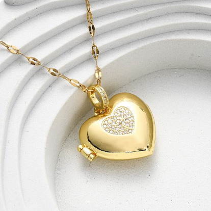 304 ожерелье из нержавеющей стали, латунный микропаве прозрачный кубический цирконий сердечко кулон колье