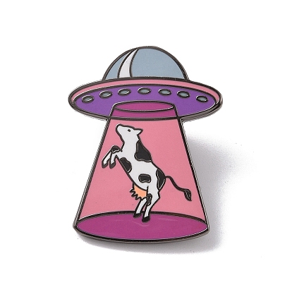 Space Ship with Cow Alloy Enamel Pin Brooch, for Backpack Clothes