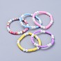 Eco-Friendly Handmade Polymer Clay Heishi Beads Kids Stretch Bracelets, with Glass Pearl Beads