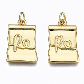 Brass Pendants, with Jump Rings, Nickel Free, Twist Rectangle with Word