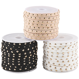 3 рулоны 3 цвета плоский шнур из искусственной замши с металлическими заклепками, с 1шт. подарочных мешочков из органзы на завязках, разноцветные