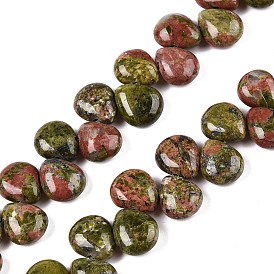 Natural Unakite Beads Strands, Teardrop, Top Drilled