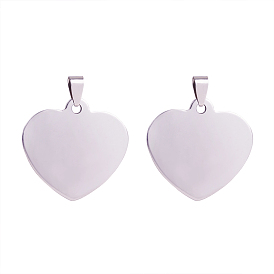 201 pendentifs d'étiquettes vierges en acier inoxydable, avec bélières snap on, polissage d'un côté, cœur