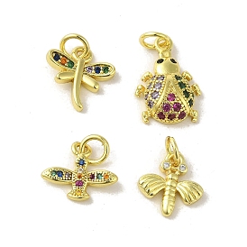 Brass Micro Pave Colorful Cubic Zirconia Charms, Real 18K Gold Plated