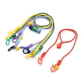 Personalized Dual-use Items, Pendant Necklaces or Eyeglasses Chains, with Polyester & Spandex Cord Ropes, Smile Face Alloy Pendants, Plastic Clasps and Glass Beads