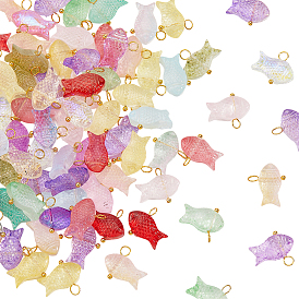 100 шт. Прозрачные стеклянные подвески, окрашенные распылением, рыбы прелести, с фурнитурой позолоченной латунной