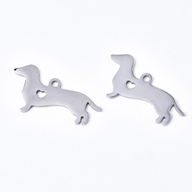 304 Stainless Steel Pendants, Silhouette Charms, Laser Cut, Sausage Dog/Dachshund