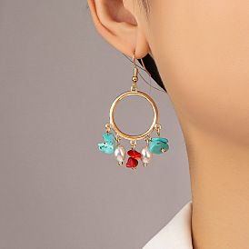 Turquoise Pearl Tassel Earrings Retro Gravel Bohemian Earrings Handmade Earrings Women