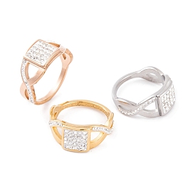 Square 304 Stainless Steel Finger Ring foe Women, with Rhinestone