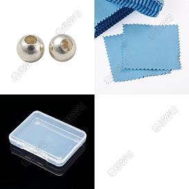 40pcs 925 perles en argent sterling, avec intérieur en caoutchouc et tissu en daim carré chiffon de polissage argenté, ronde