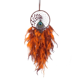 Woven Web/Net with Feather Wall Hanging Decorations, with Iron Ring, for Home Bedroom Decorations