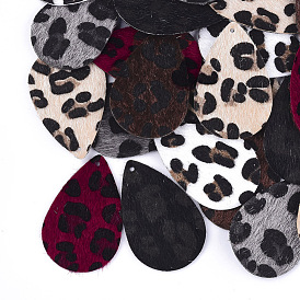 Grandes colgantes de cuero pu, con piel sintética de crin, lágrima con estampado de leopardo