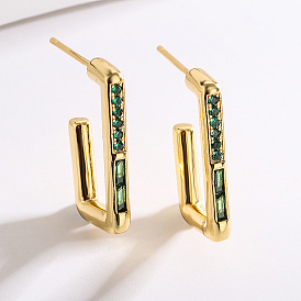 18K Gold Plated Geometric Earrings with Zirconia Stones for Women