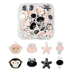 80Pcs 8 Style Spray Painted Alloy Enamel Pendants, Rabbit & Frog Shape & Monkey & Starfish Shape