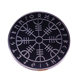 Viking Rune Compass Enamel Pins, Brass Brooches for Men, Flat Round