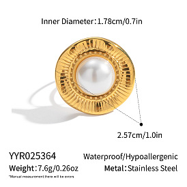 304 круглые женские манжеты из нержавеющей стали, с имитацией жемчуга