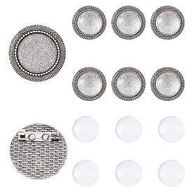 Наборы для изготовления плоских круглых брошей своими руками, В комплекте 5 шт. оправы для кабошонов из сплава для броши, 5 шт. Прозрачные стеклянные кабошоны