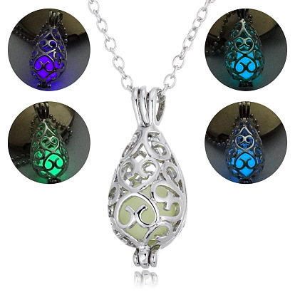 China Factory Alloy Teardrop Pendant Necklace with Synthetic Luminaries  Stone, Glow In The Dark Jewelry for Women 17.72 inch(45cm) in bulk online 