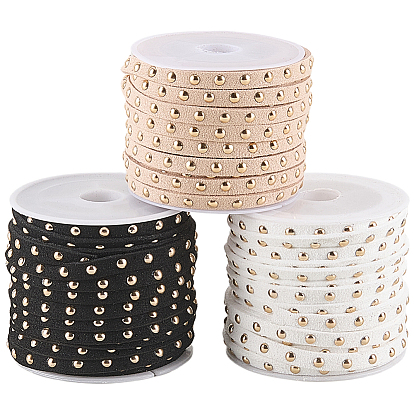 3 рулоны 3 цвета плоский шнур из искусственной замши с металлическими заклепками, с 1шт. подарочных мешочков из органзы на завязках, разноцветные