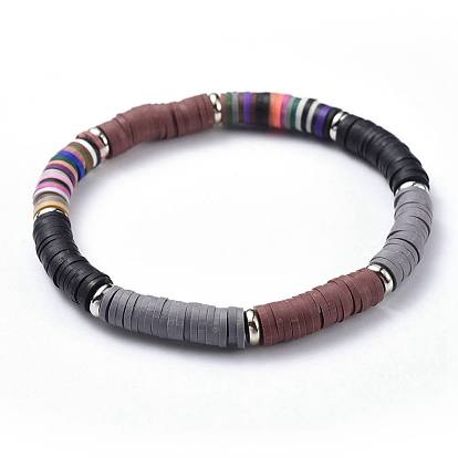 Argile polymère perles heishi perles bracelets extensibles, laiton perles d'espacement, plat rond