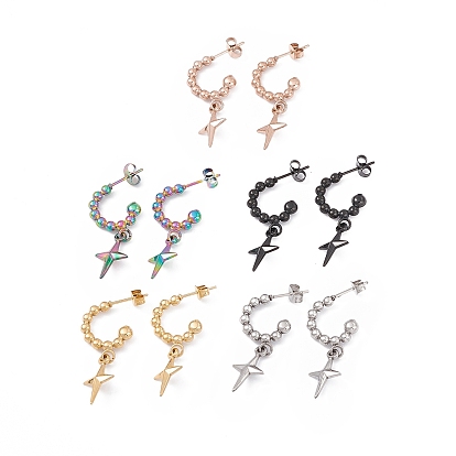 304 Stainless Steel Ring with Star Dangle Stud Earrings, Half Hoop Earrings for Women