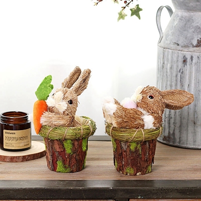 Easter Theme Cloth & Cattail Rabbit Display Decoration, for Home Party Tabletop Decor